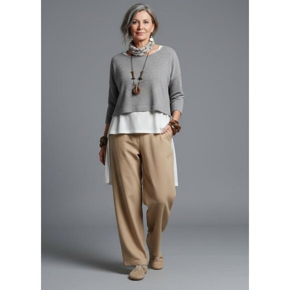 NWOT UbU I'll Be Me Lagenlook Artsey Layers Casual Trouser Pants Tan M/30 - Picture 1 of 9